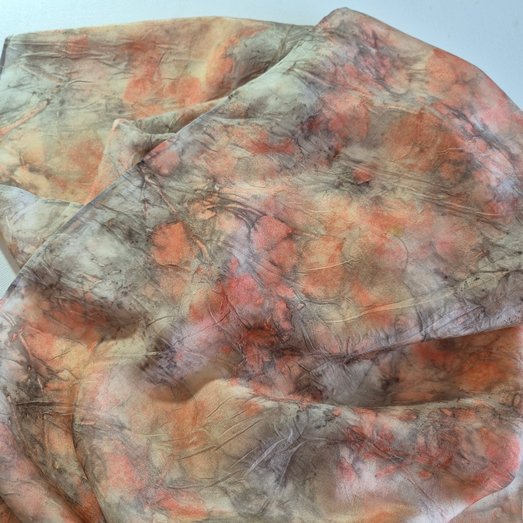 Silk scarf ecoprinted delicate pink and grey