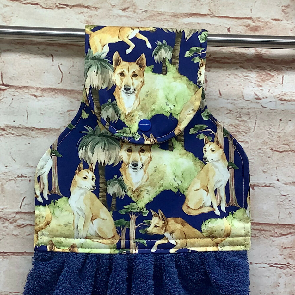 Dingoes hanging hand towel with fabric and loop top. - 2 Designs