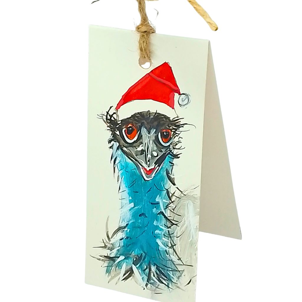 Quirky Handpainted Christmas Australian Bird Tags - Set of 12 Emu Tags