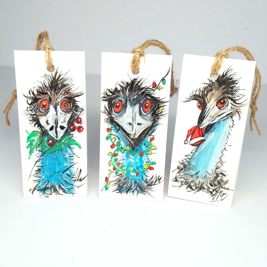 Quirky Handpainted Christmas Australian Bird Tags - Set of 12 Emu Tags