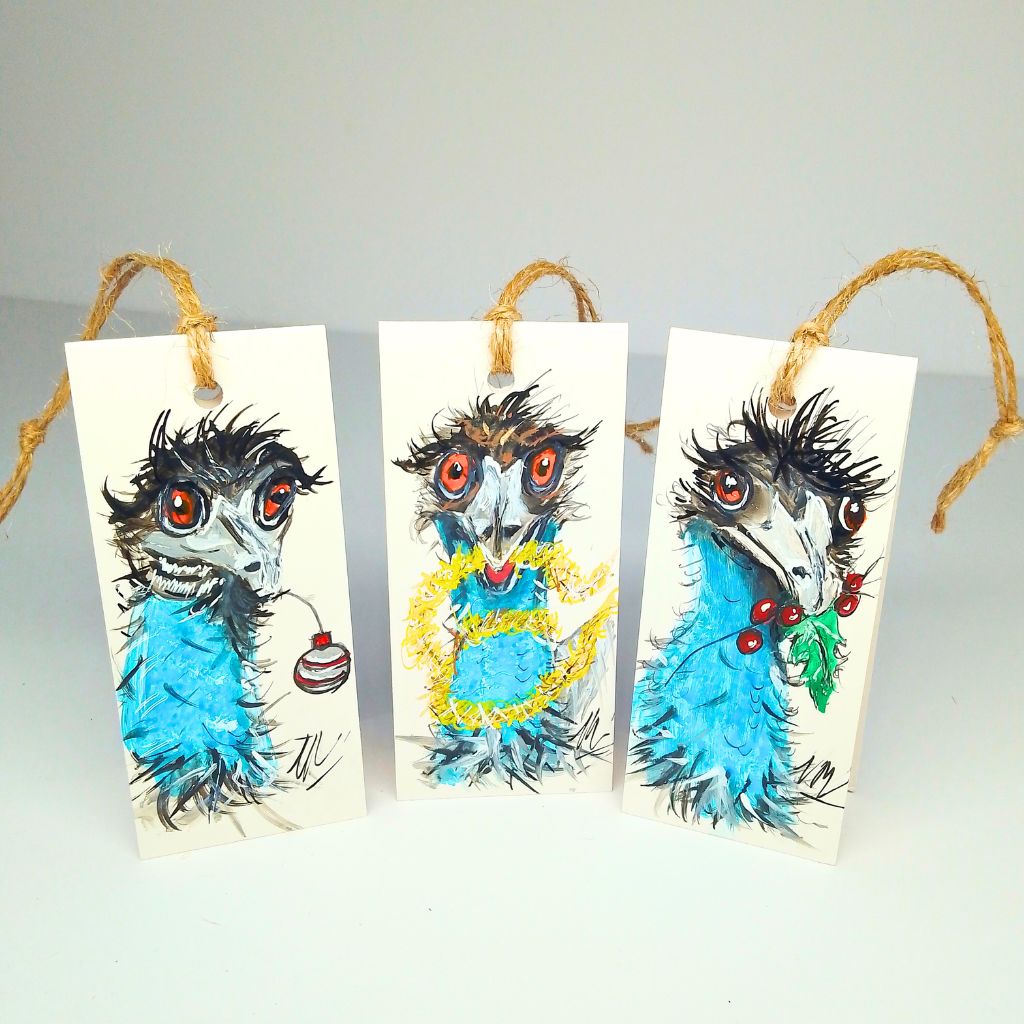 Quirky Handpainted Christmas Australian Bird Tags - Set of 12 Emu Tags