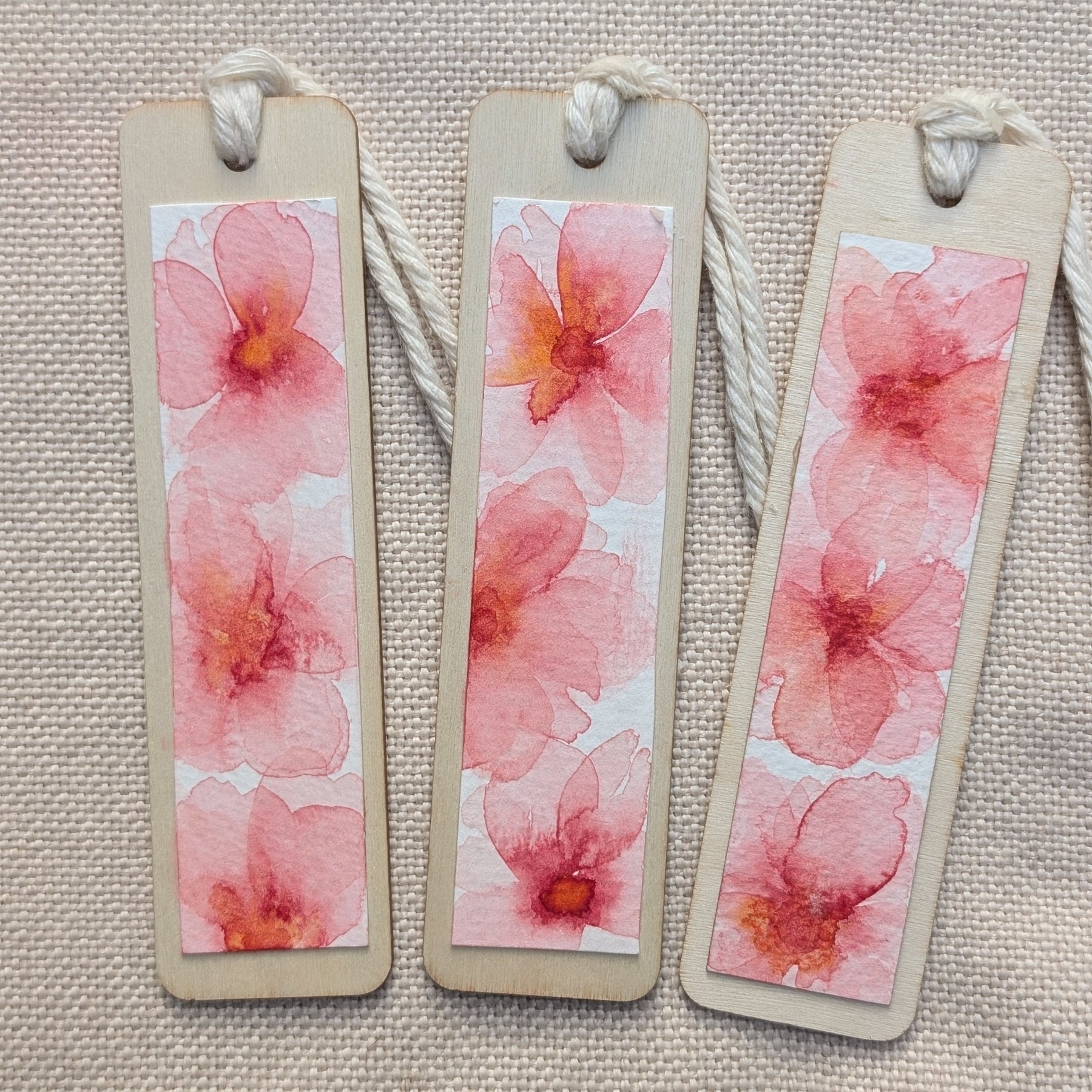 Cherry Blossom Watercolour Wooden Bookmark – Handmade in Australia