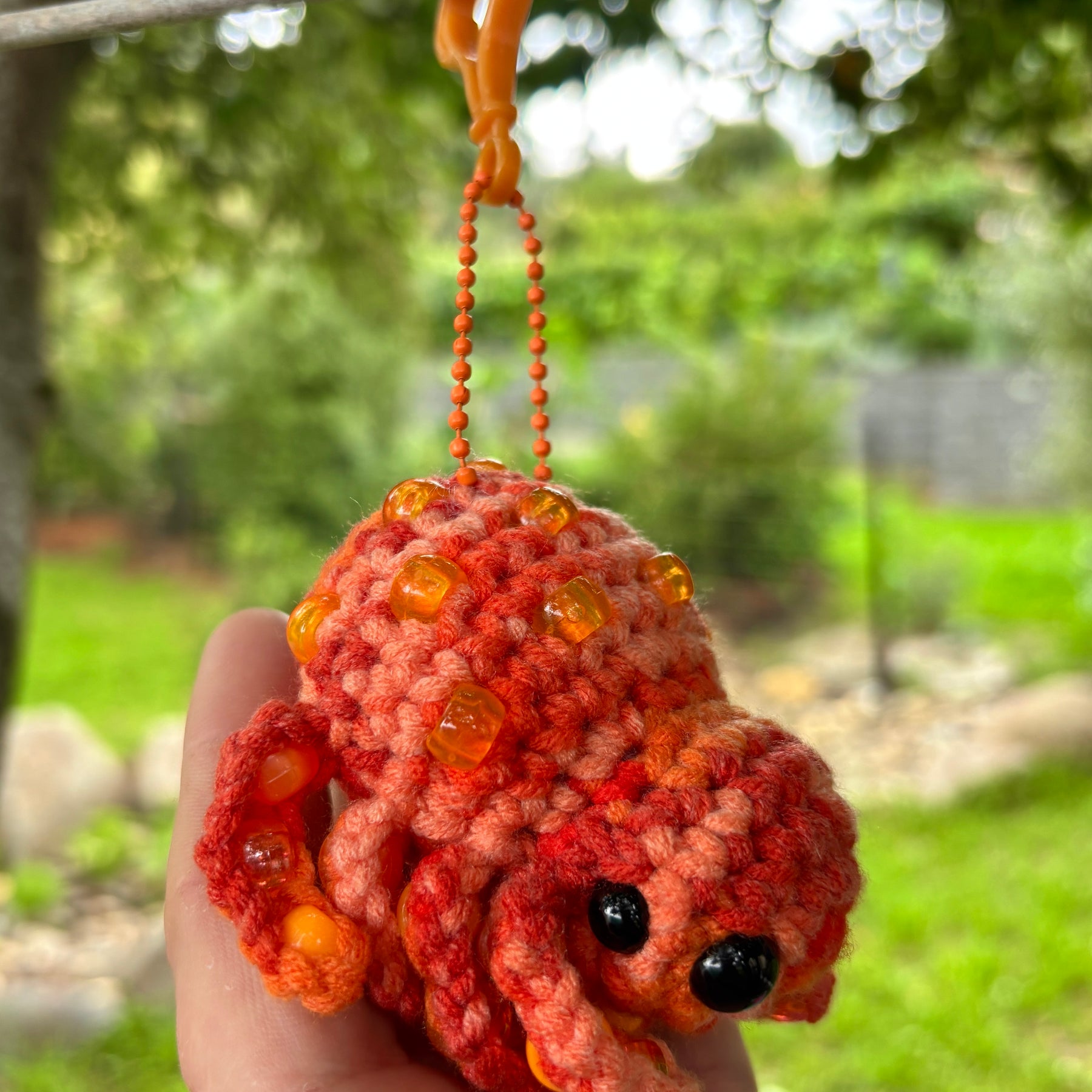 Spider Beaded Fidget Crochet Toy Orange Keychain Bag Tag