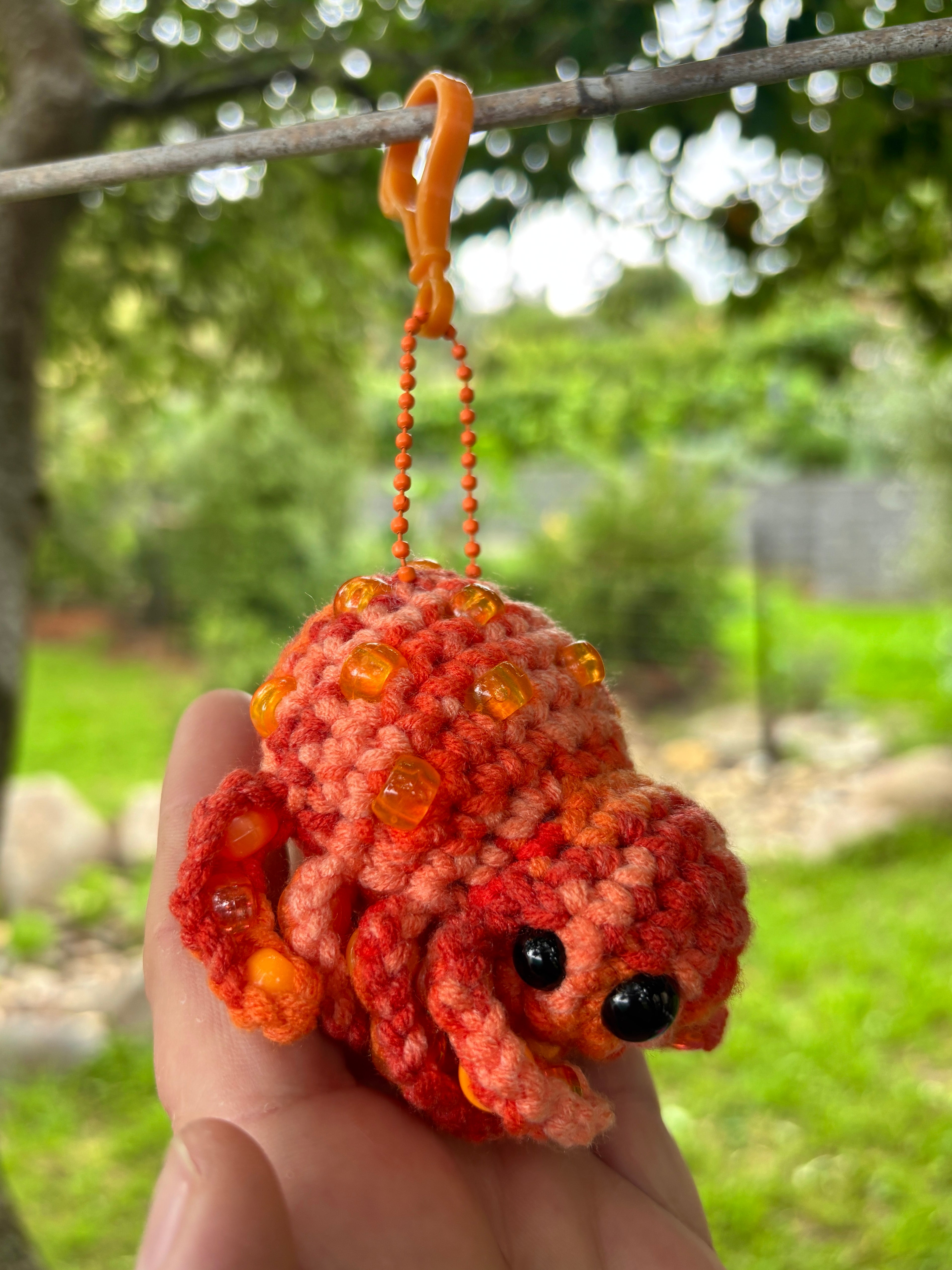 Spider Beaded Fidget Crochet Toy Orange Keychain Bag Tag
