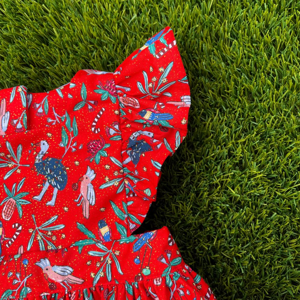 Handmade Christmas dress | Aussie Birds | Red | size 2