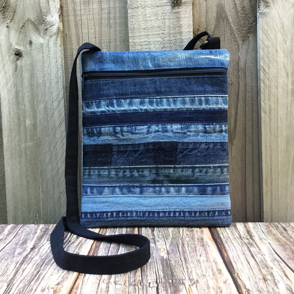 Upcycled Denim Cross Body Bag - Blue Stripes