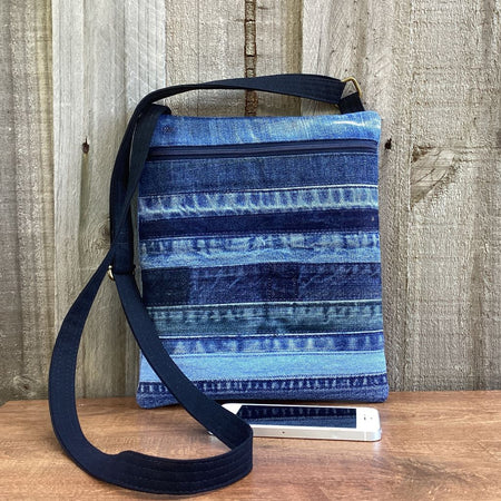 Upcycled Denim Cross Body Bag - Blue Stripes