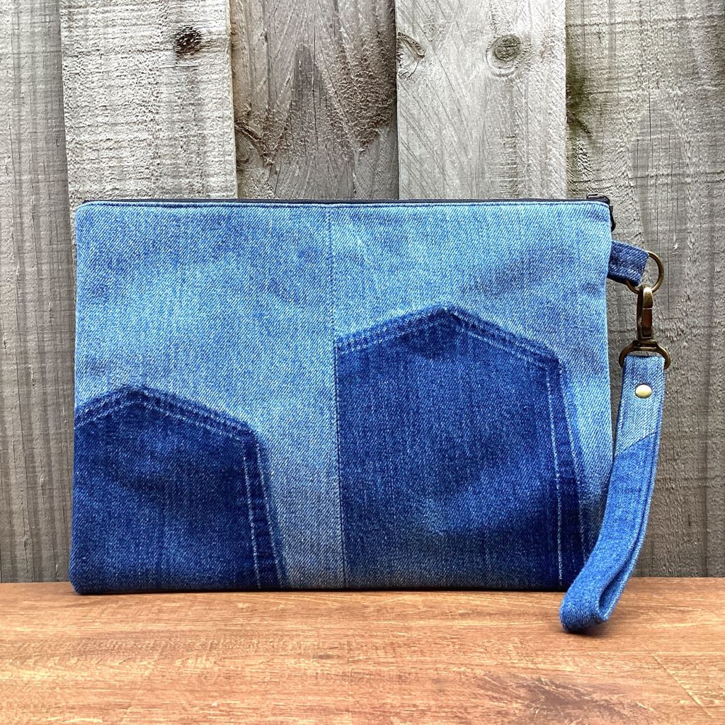 Large Upcycled Denim Pouch #5 – Red Cork Heart