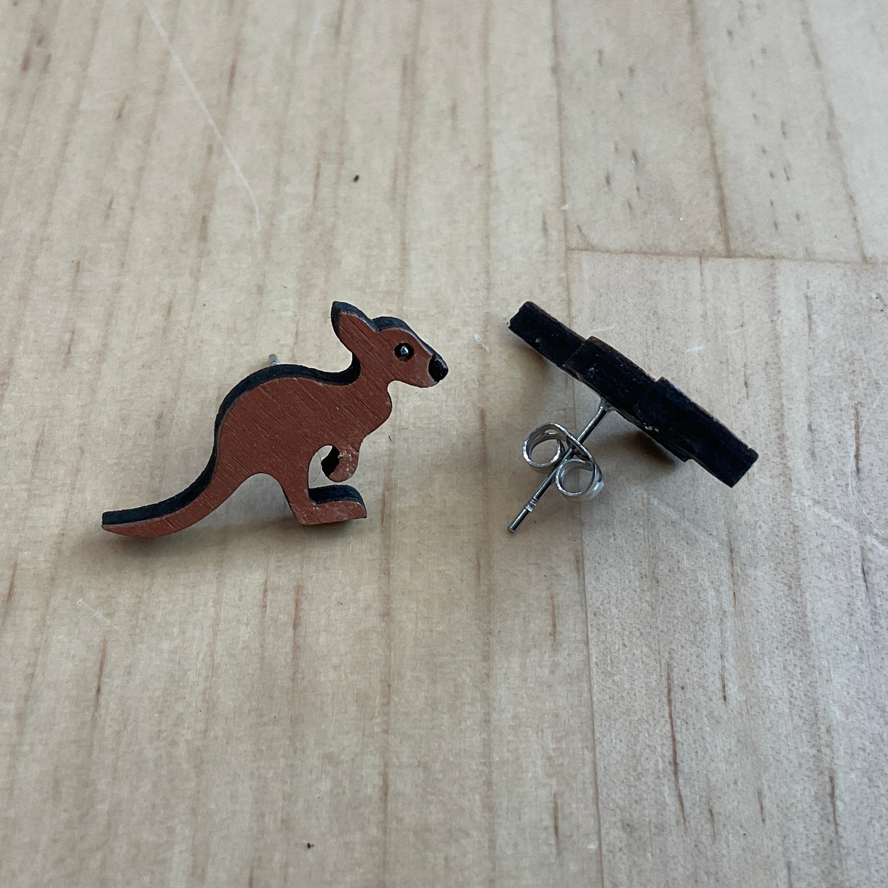 Australian animal studs - Kangaroo - hand painted, wooden