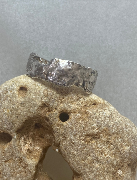 Reticulated Wide Band Sterling Silver Ring