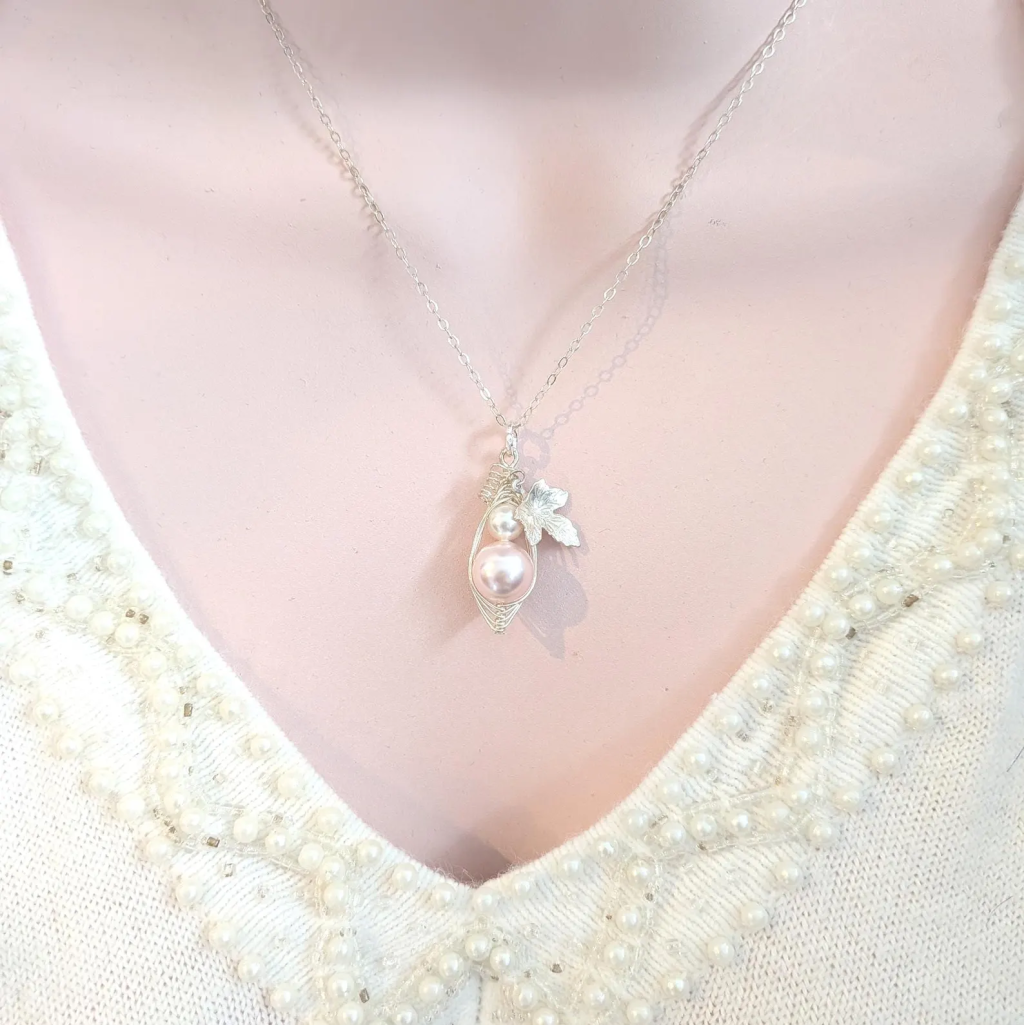 Mother and Daughter Silver Pea Pod Necklace