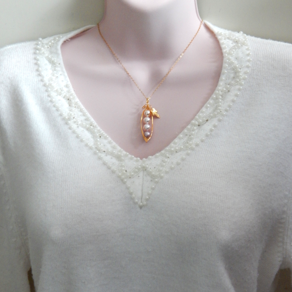 Four Peas In A Pod Necklace, Select Your Desired Pearls