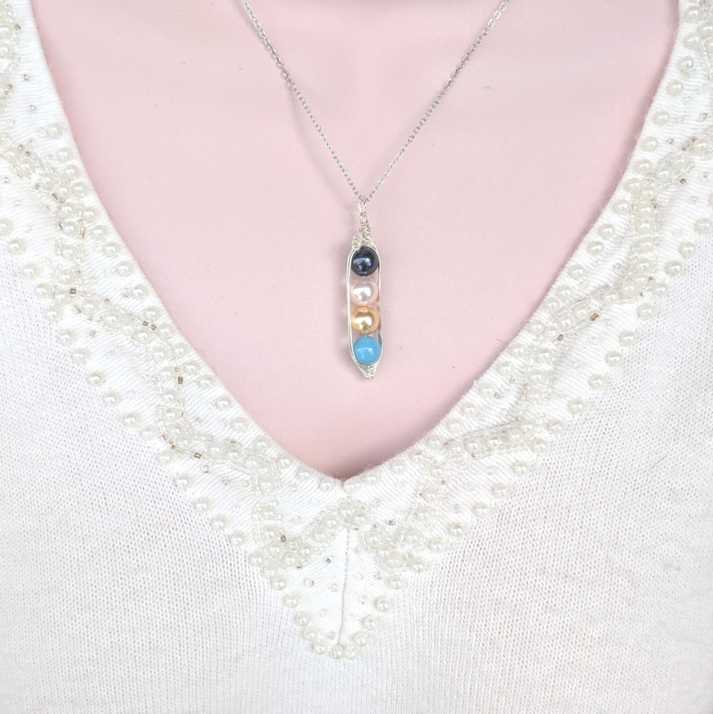 Four Peas In A Pod Family Birthstone Necklace