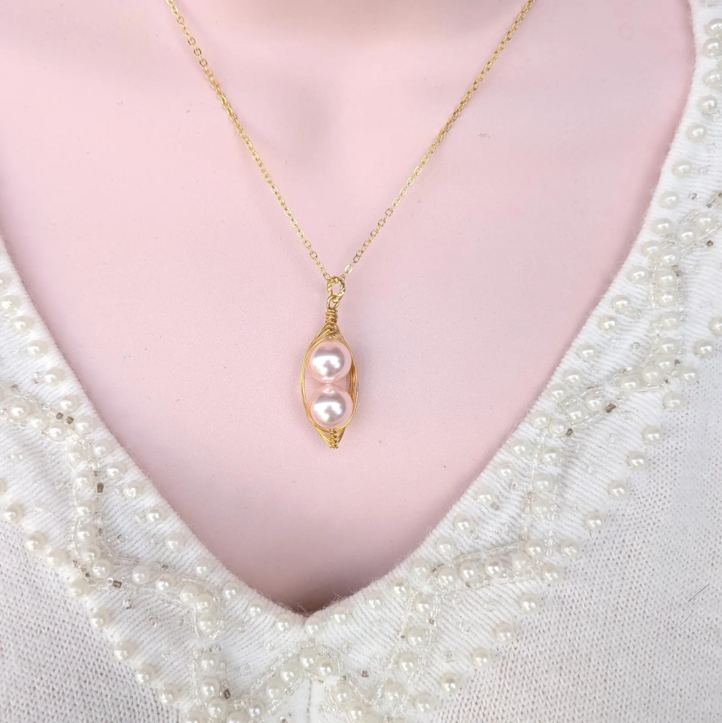 Two Pink Peas In A Pod Sisters Necklace