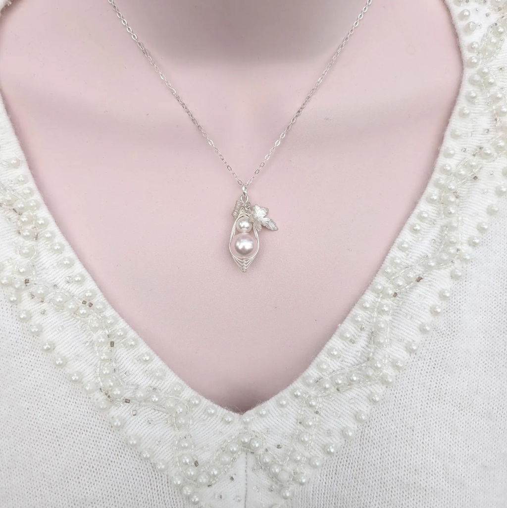 Mother And Daughter Peapod Necklace, Mother And Child Necklace