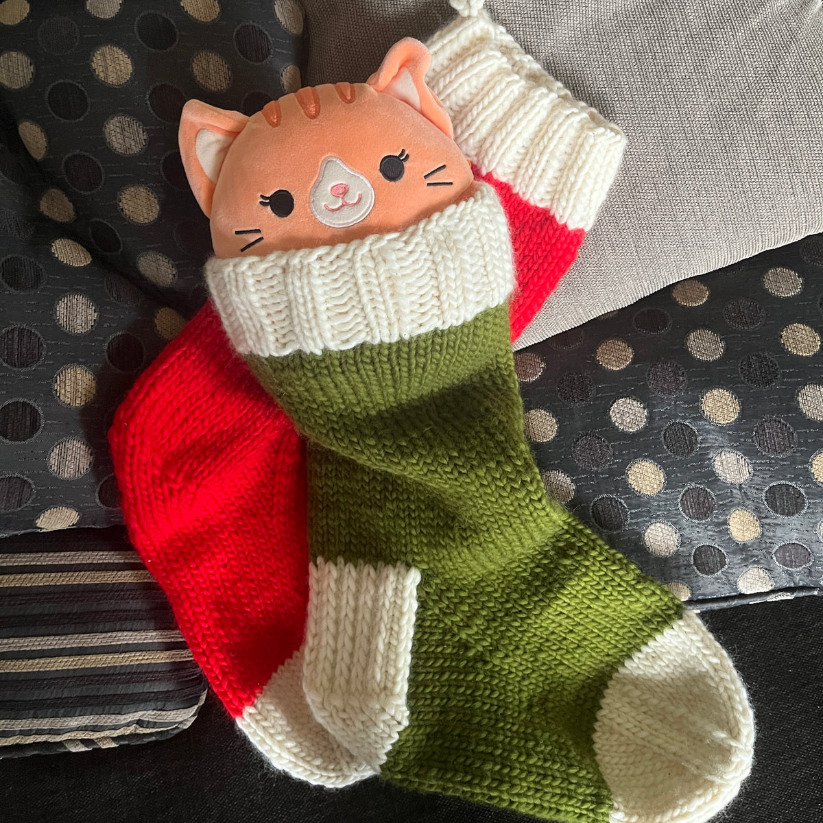 Hand knit chunky merino wool Christmas stocking