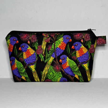 Zippered Pouch in Rainbow Lorikeet fabric, size Large