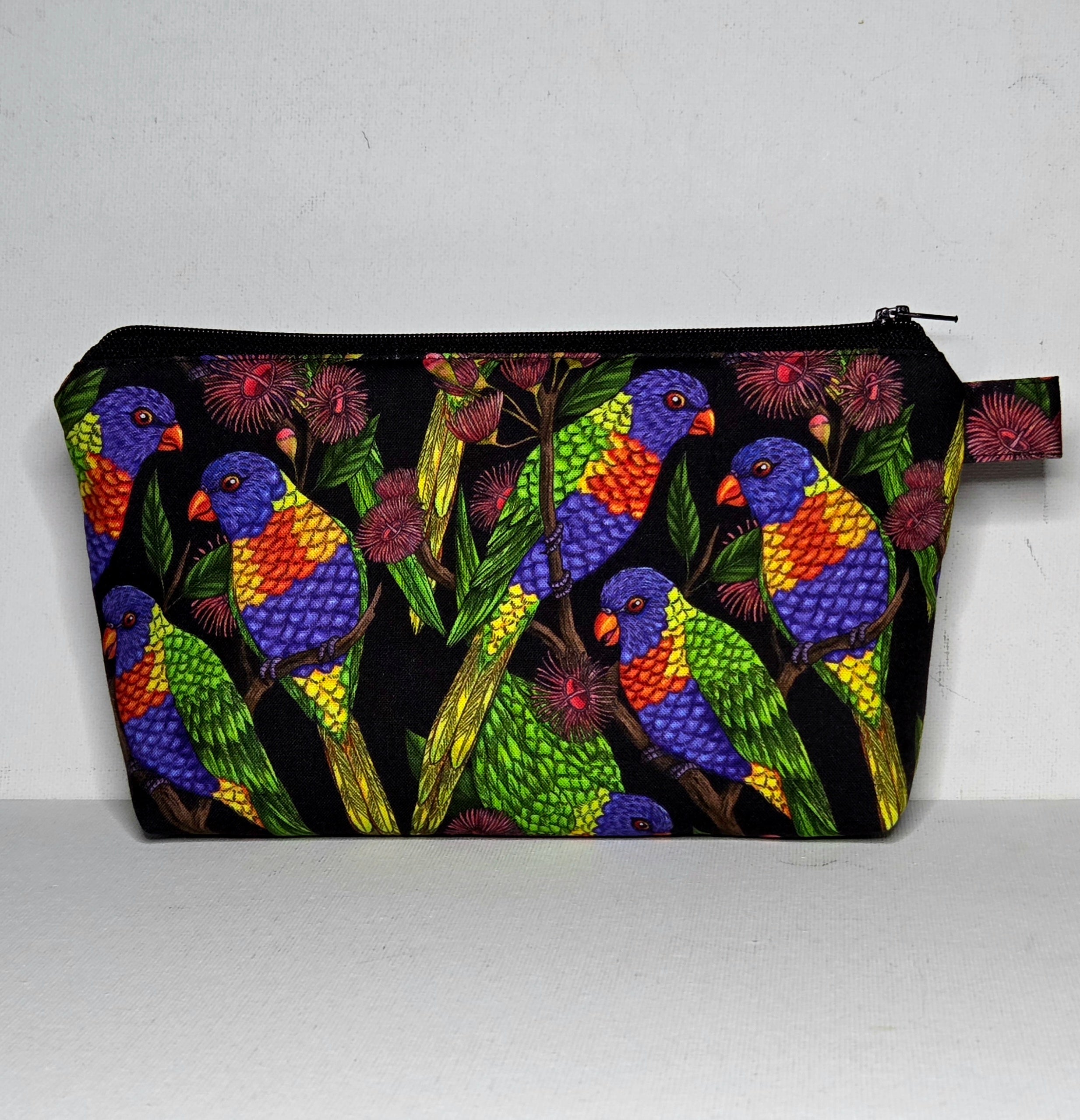 Zippered Pouch in Rainbow Lorikeet fabric, size Large