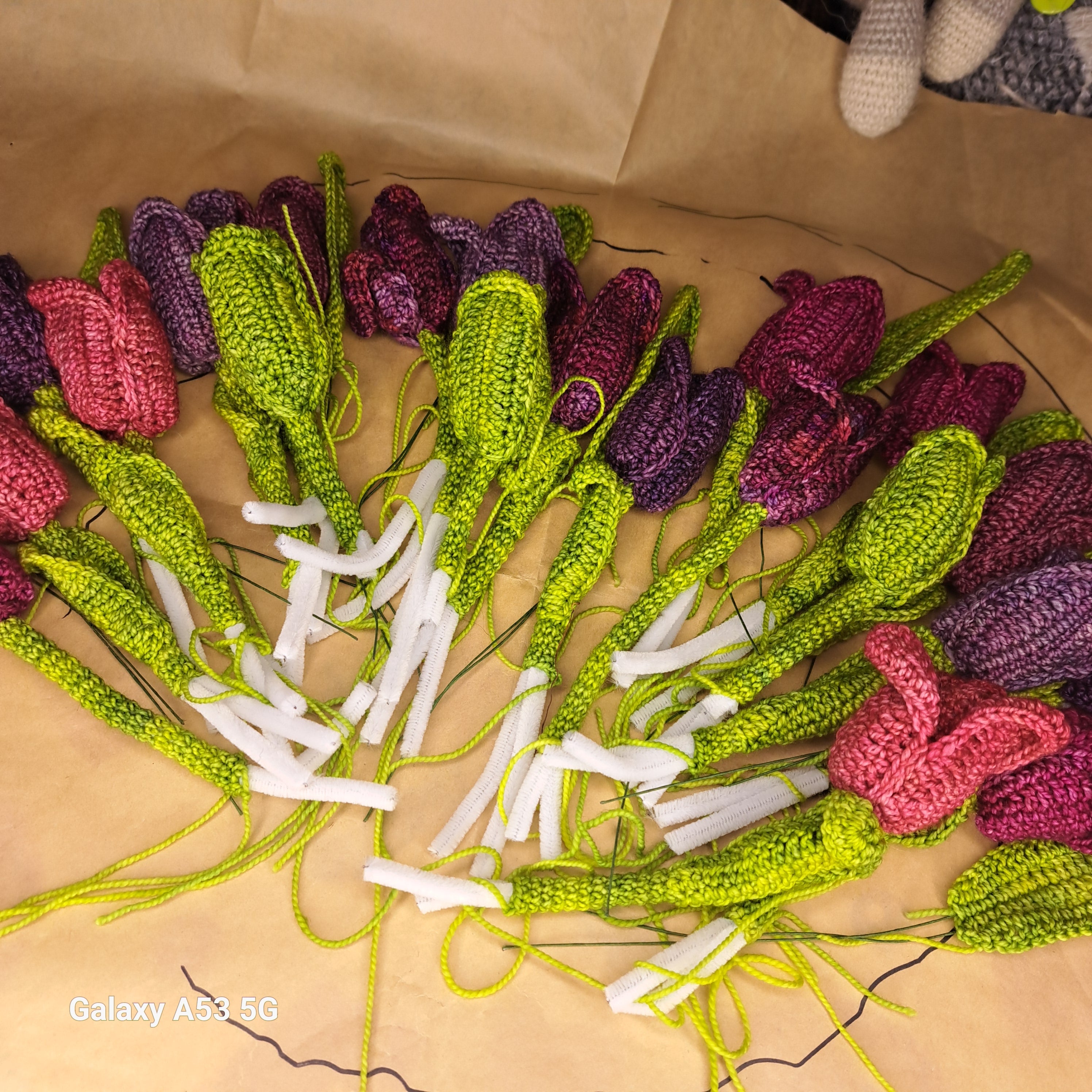 Handmade crochet tulip wreath pinks purples
