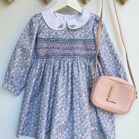Long Sleeve Smocked Dress with Hand Embroidery