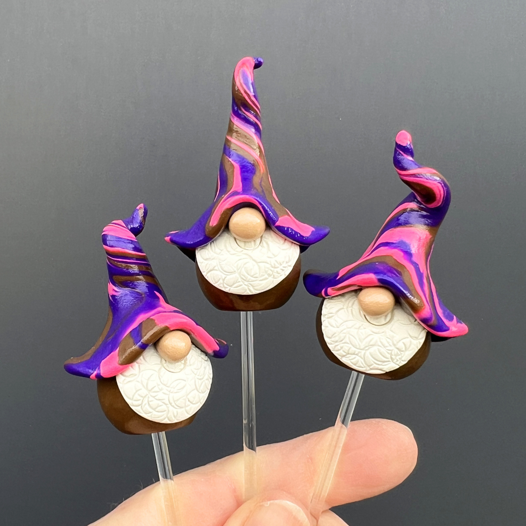 Whimsical polymer clay gnome trio - Hugo, Oswald & Tupp