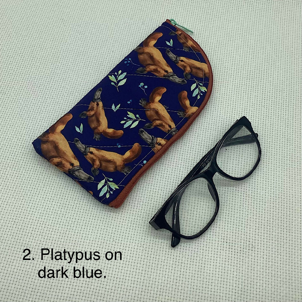 Australian platypus curved top zip pouch for glasses, phones, handbag organiser, etc.