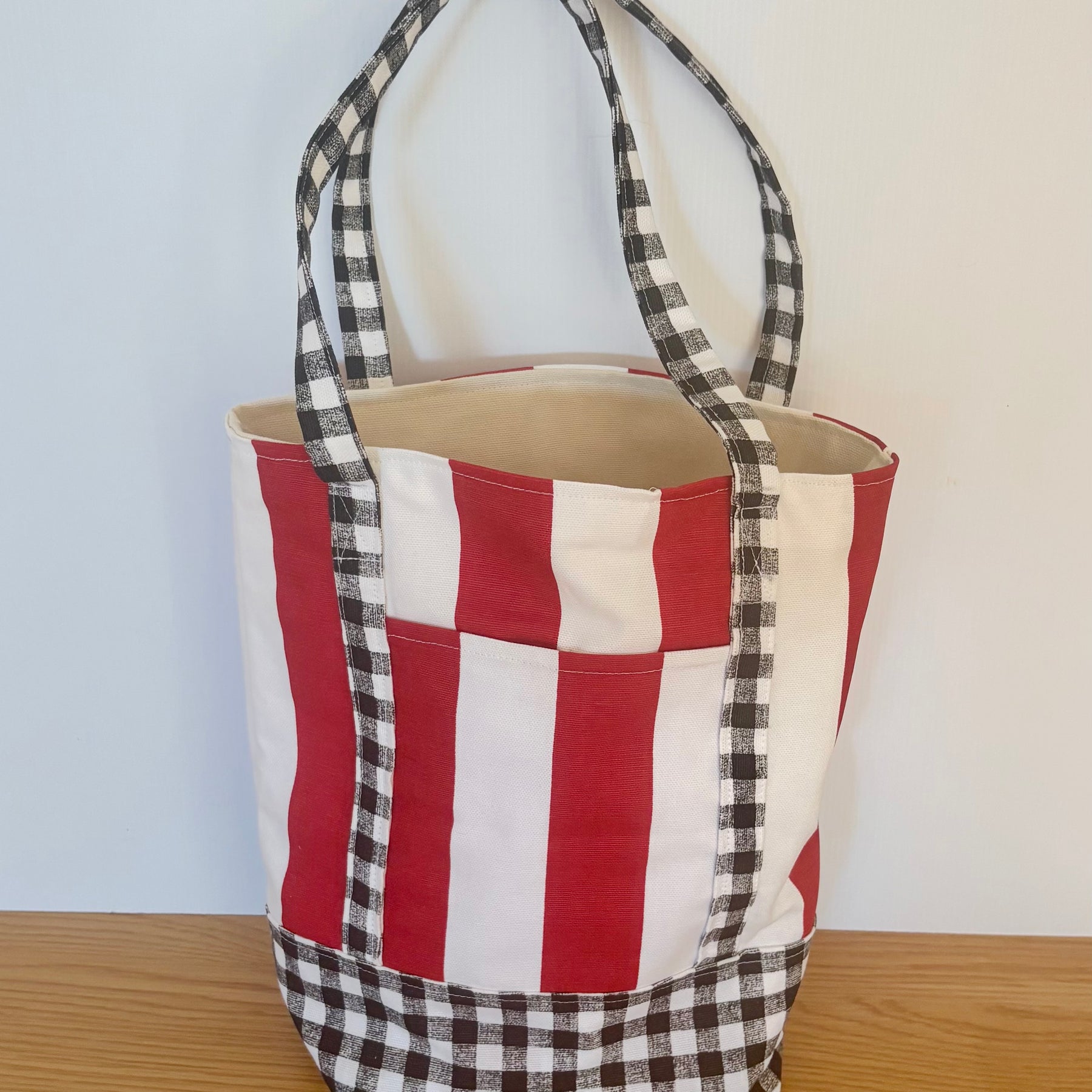 Red & White Striped Canvas Tote
