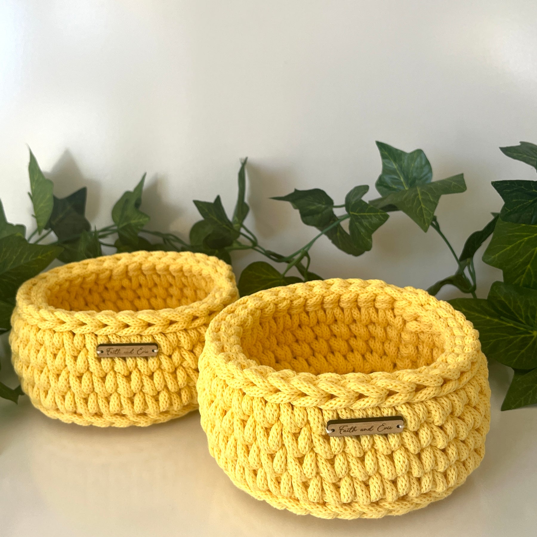 Handmade crochet basket - size small colour Dandelion