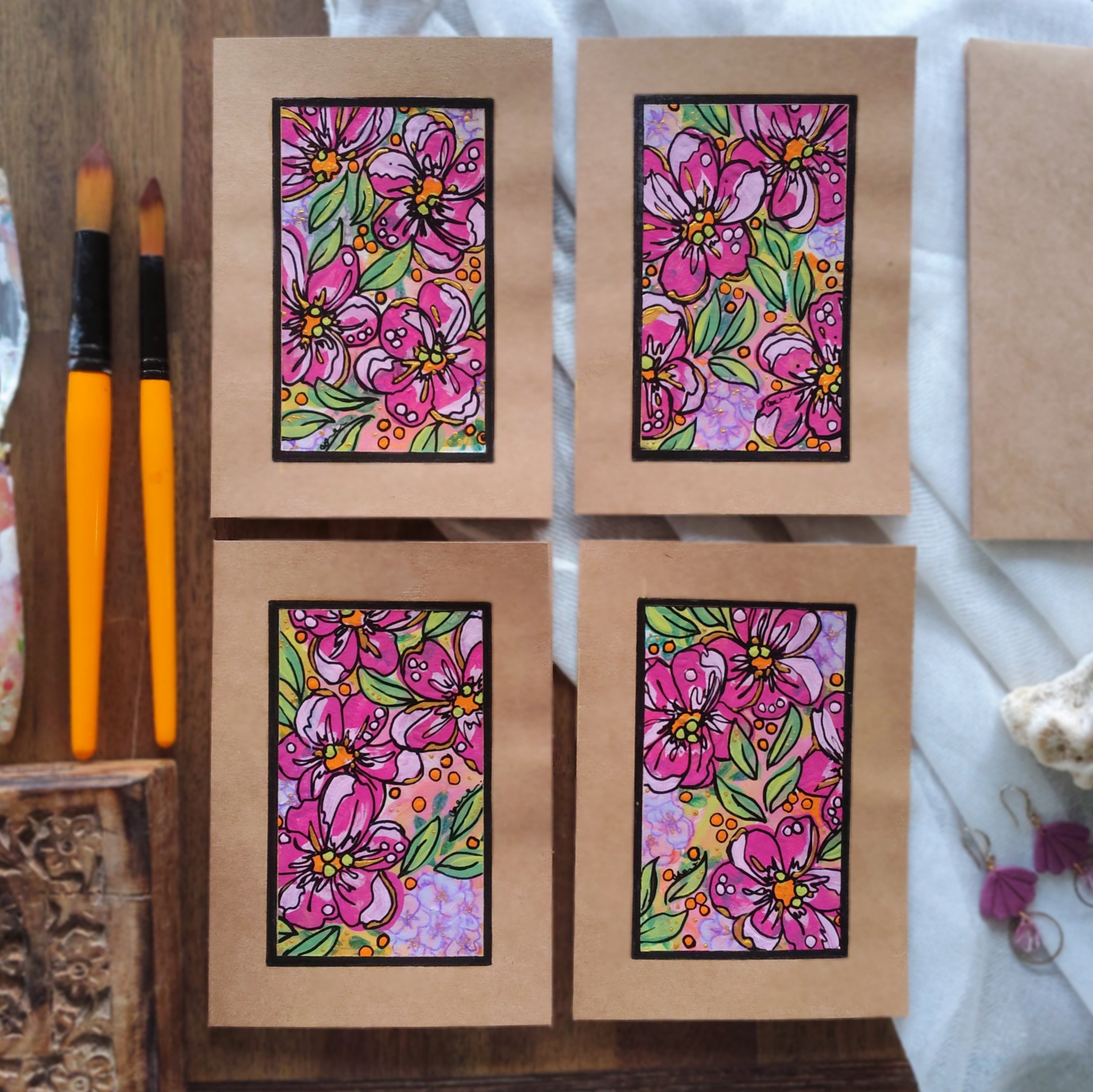 Origianl Art Greeting Cards - "Playing with Flowers" - Series #1