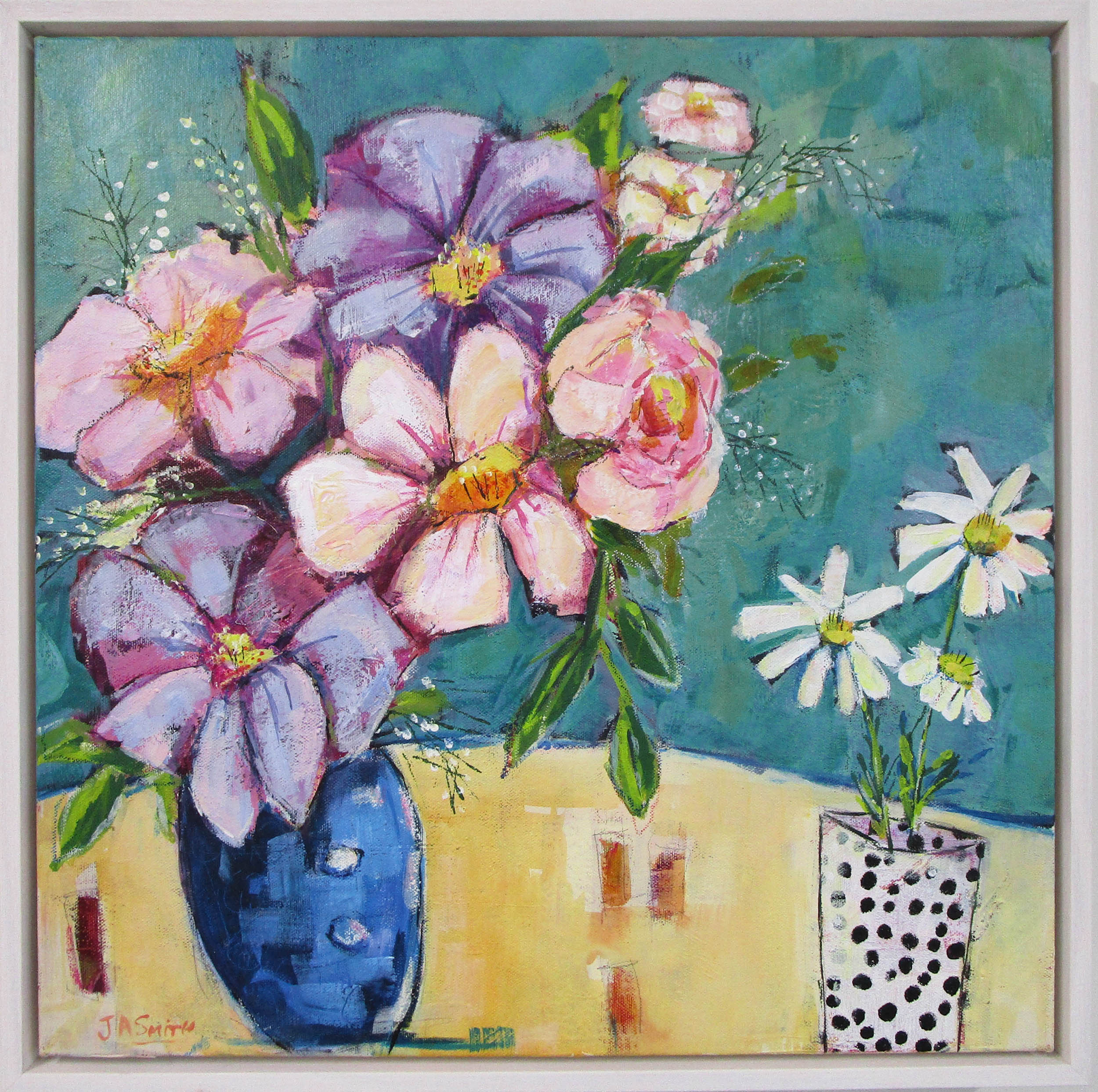 Modern Floral Painting - Blue Vase - Framed