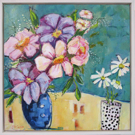 Modern Floral Painting - Blue Vase - Framed