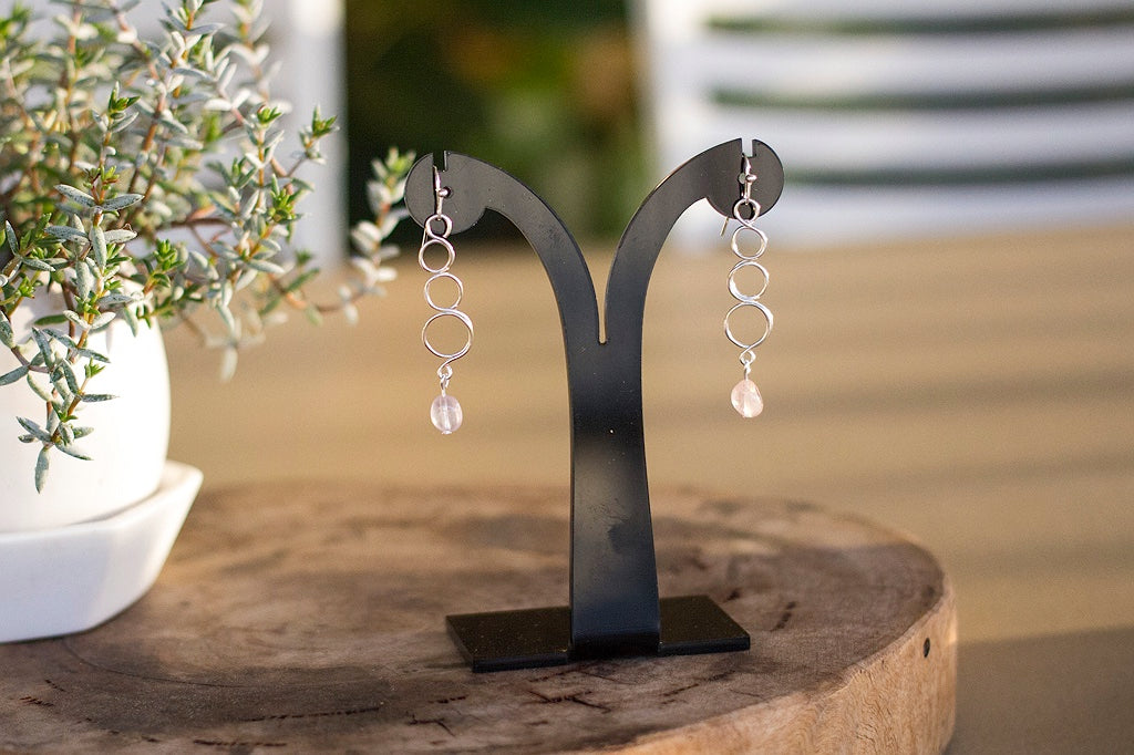 Natural Rose Quartz Gemstone Silver Earrings | Crystal Jewellery