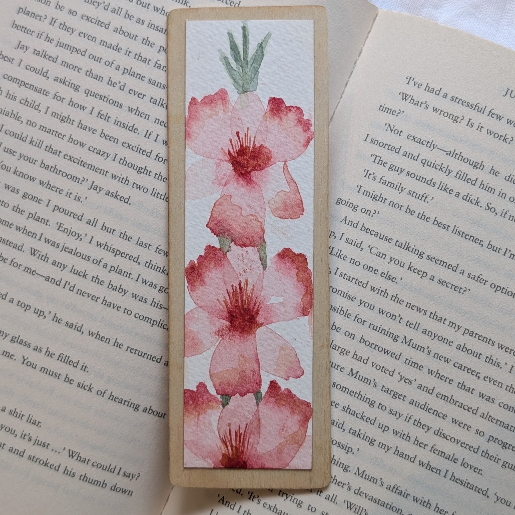 Hand-Painted Gladiolus Wooden Bookmark | Original Watercolour Art | Handmade Gift for Book Lovers