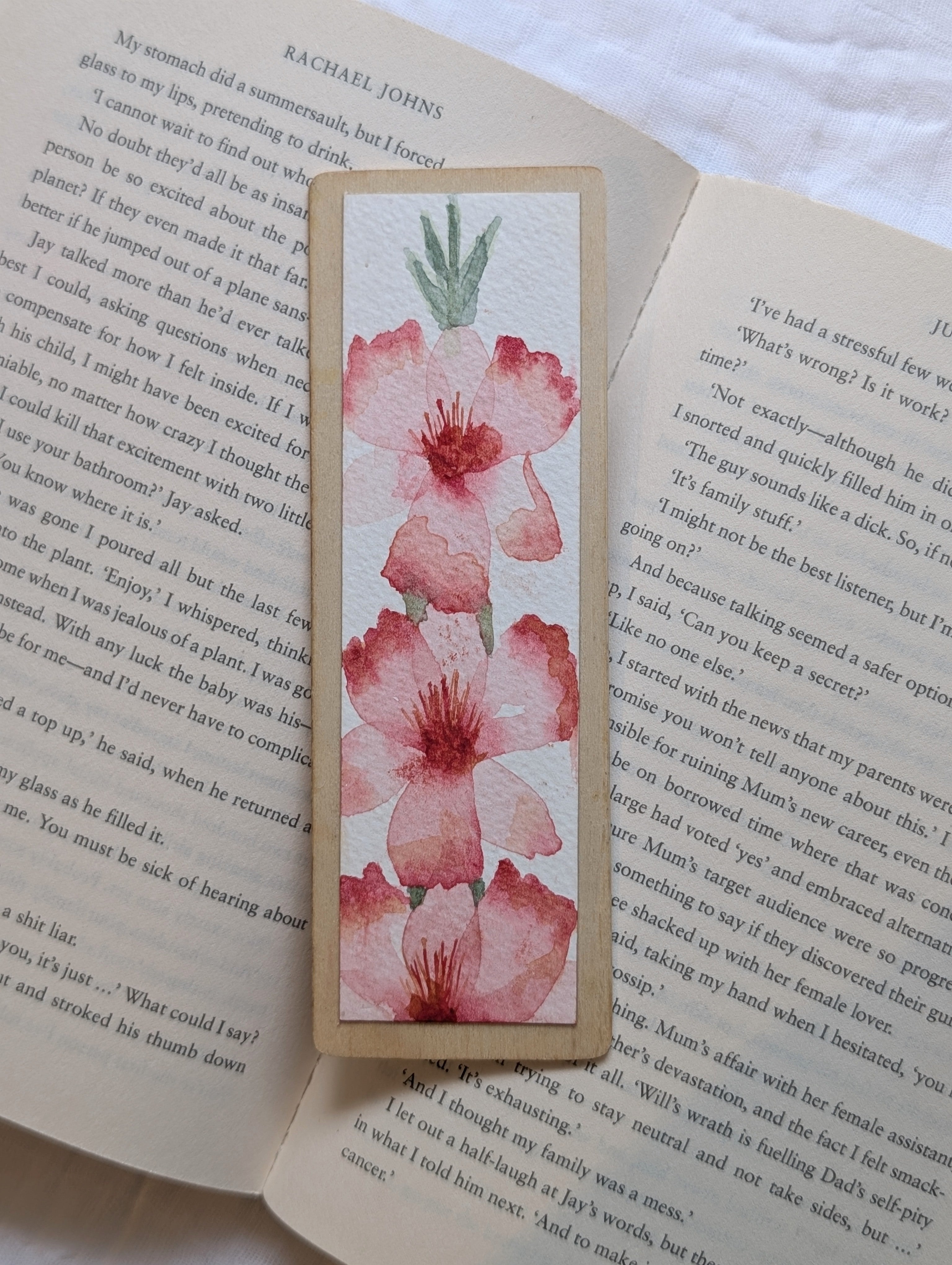 Hand-Painted Gladiolus Wooden Bookmark | Original Watercolour Art | Handmade Gift for Book Lovers