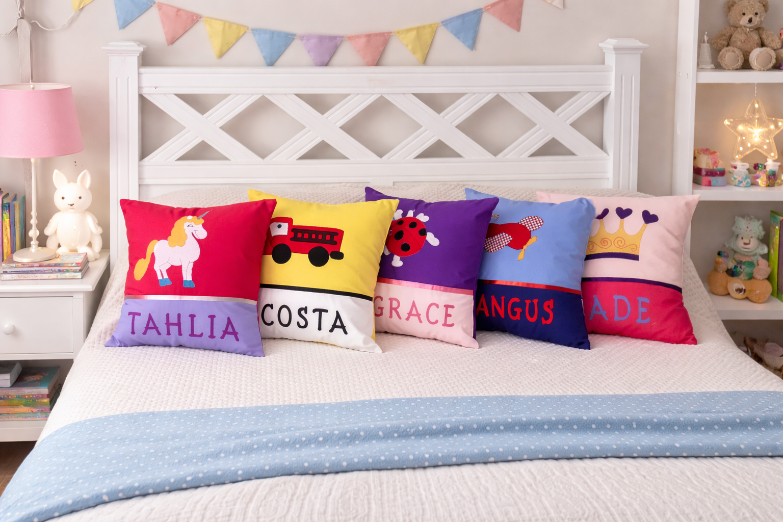 Personalised Kids Cushion | Custom Name Pillow | Handmade Applique Cushion | Nursery Decor - Dinosaur