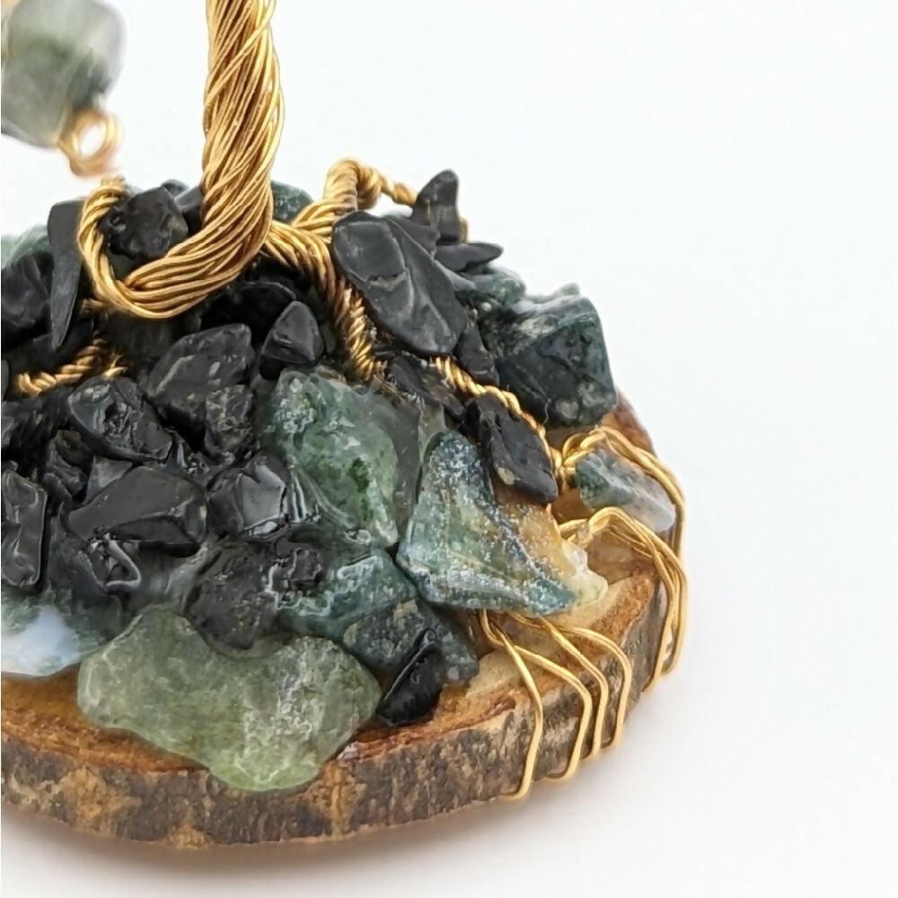 Gemstone tree ~ holistic harmony ~ agate & black tourmaline & moss agate gemstones