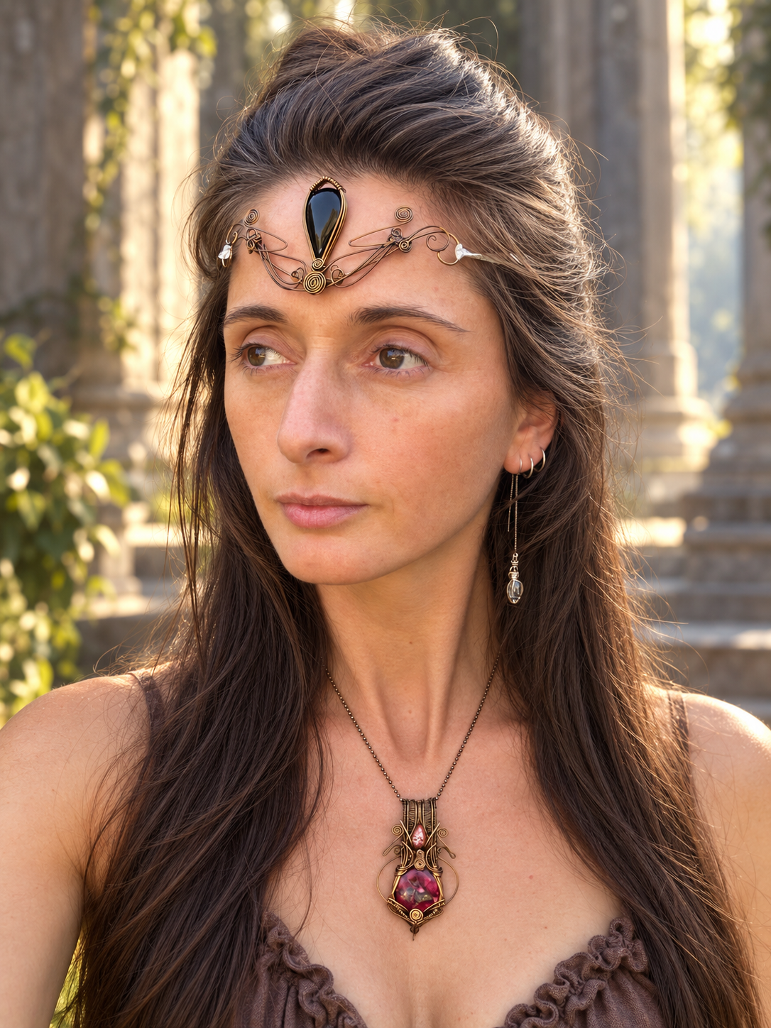 Black Onyx elven crystal crown tiara