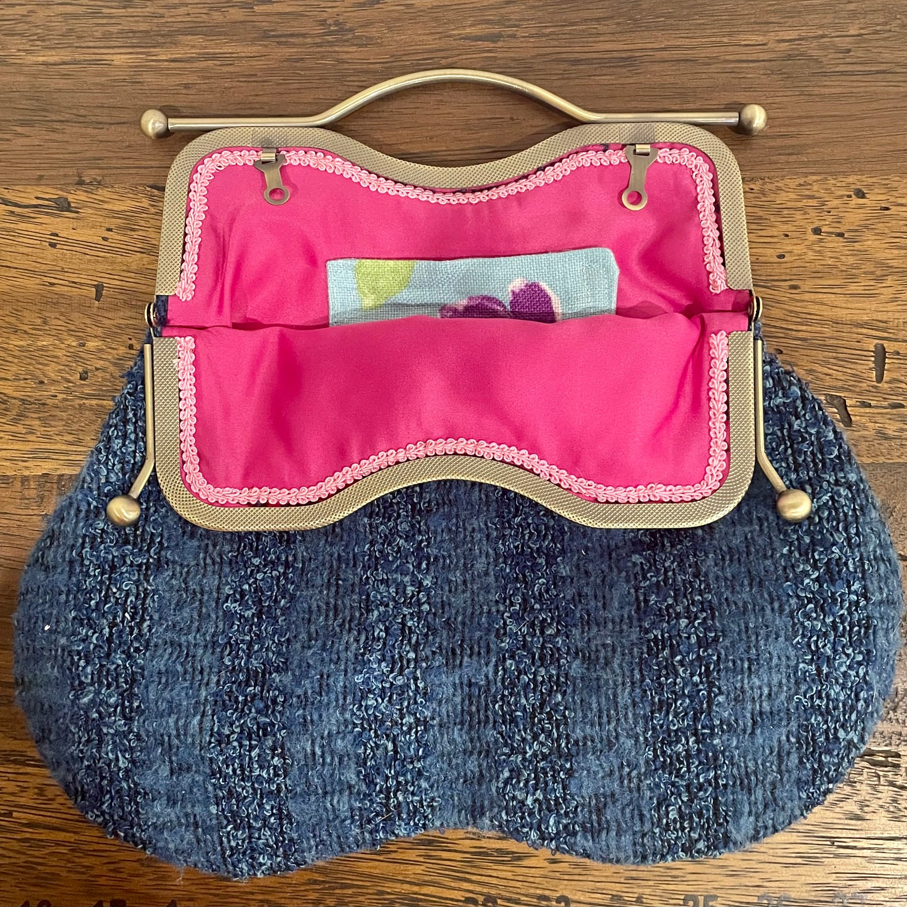 Navy Art Deco Handbag, Brass Clasp