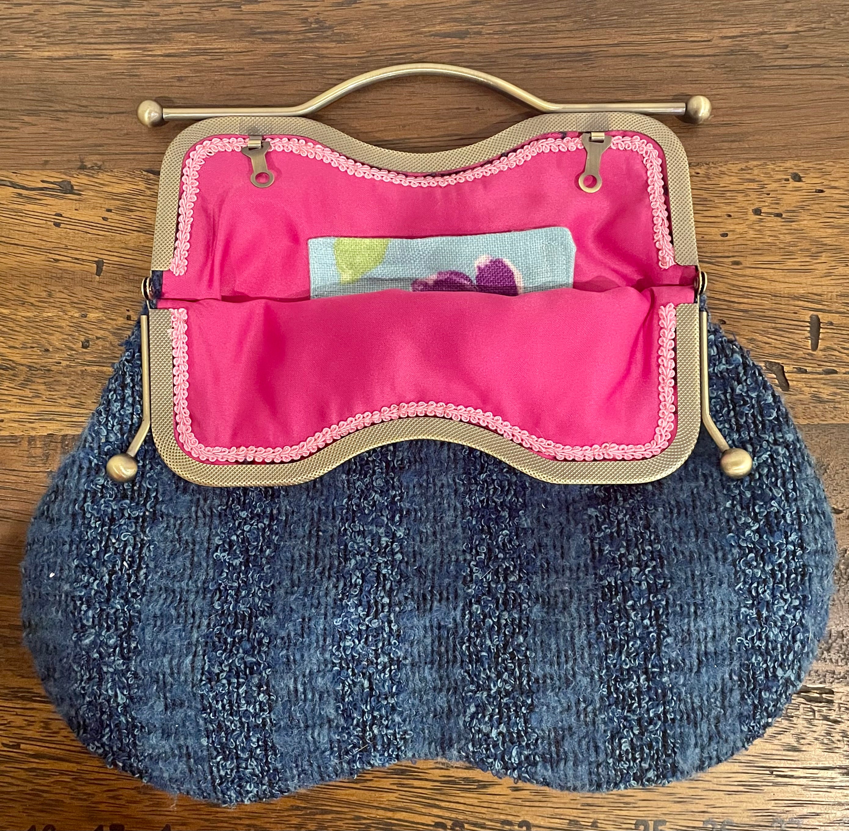 Navy Art Deco Handbag, Brass Clasp