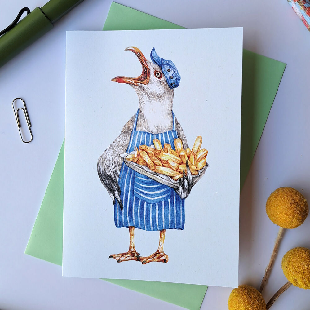 Chip Shop Seagull Greeting Card