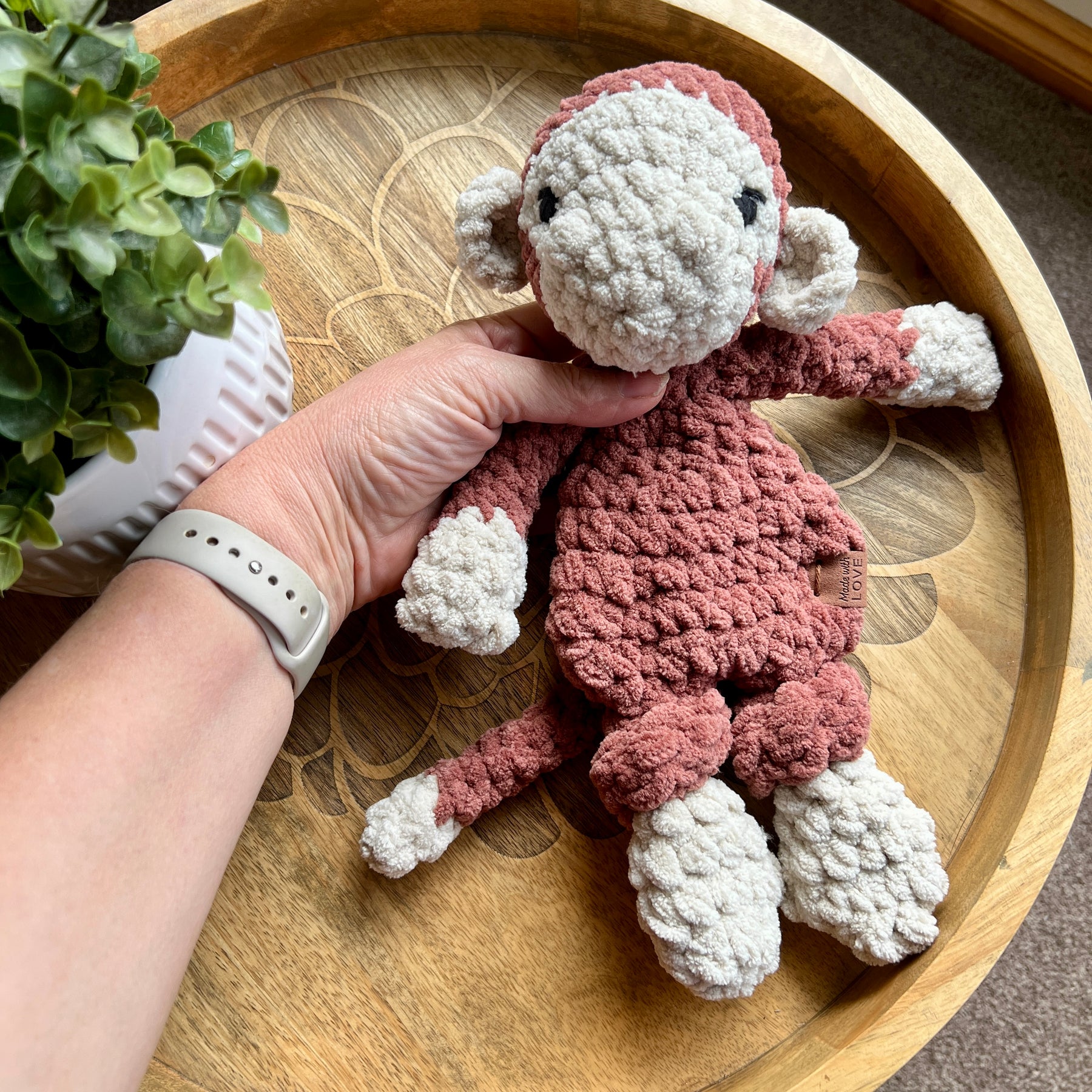 Handmade modern crochet mini toy monkey lovey snuggler