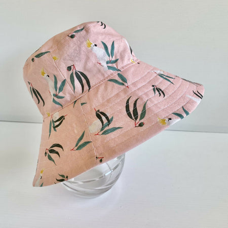 Summer hat in pretty cockatoo fabric