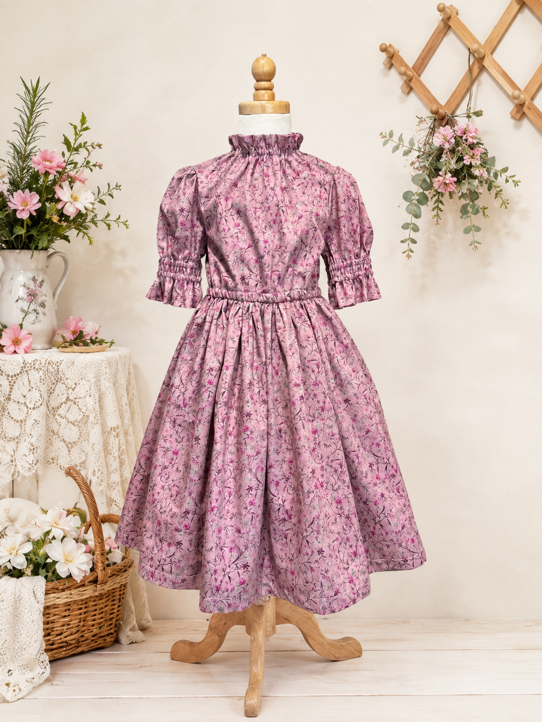 Dusty Pink Tiny Flowers LACEY Dress