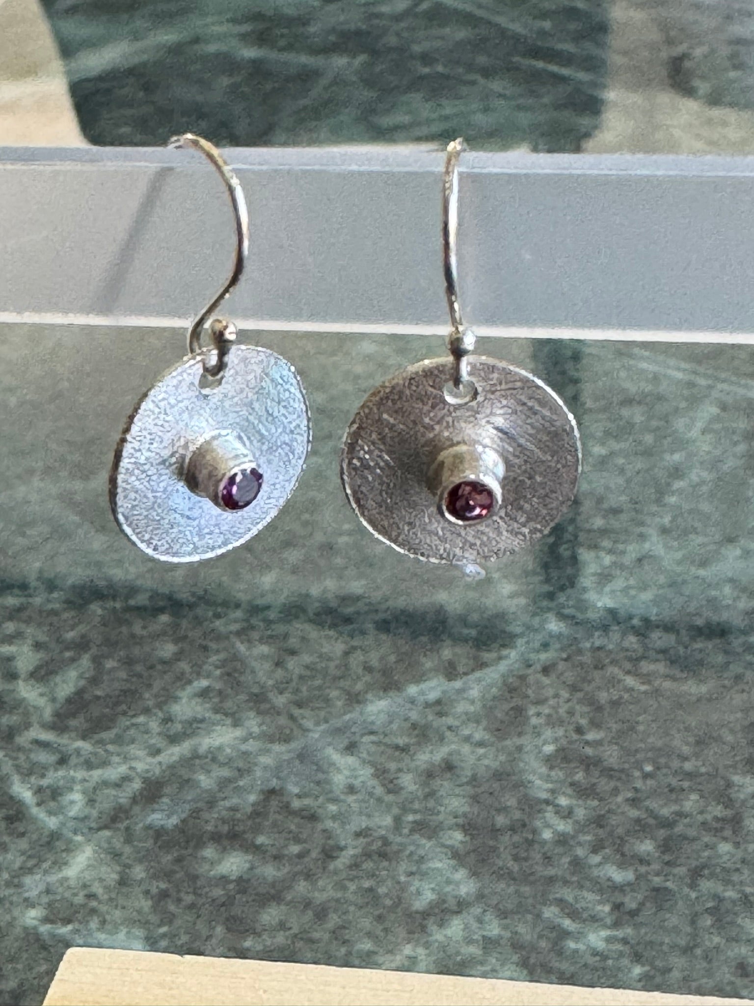 Handmade Sterling Silver Dangle Earrings with Rhodolite Garnet