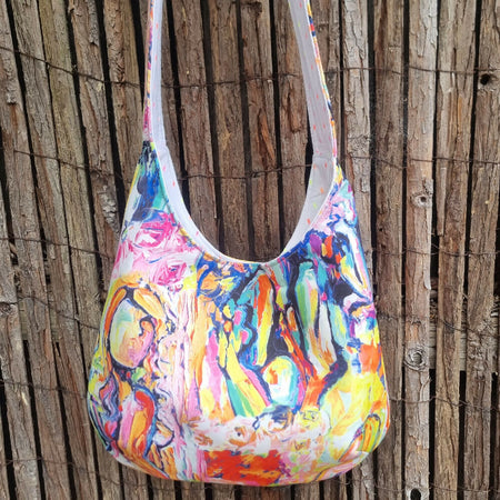 Upcycled bright colourful slouchy hobo bag