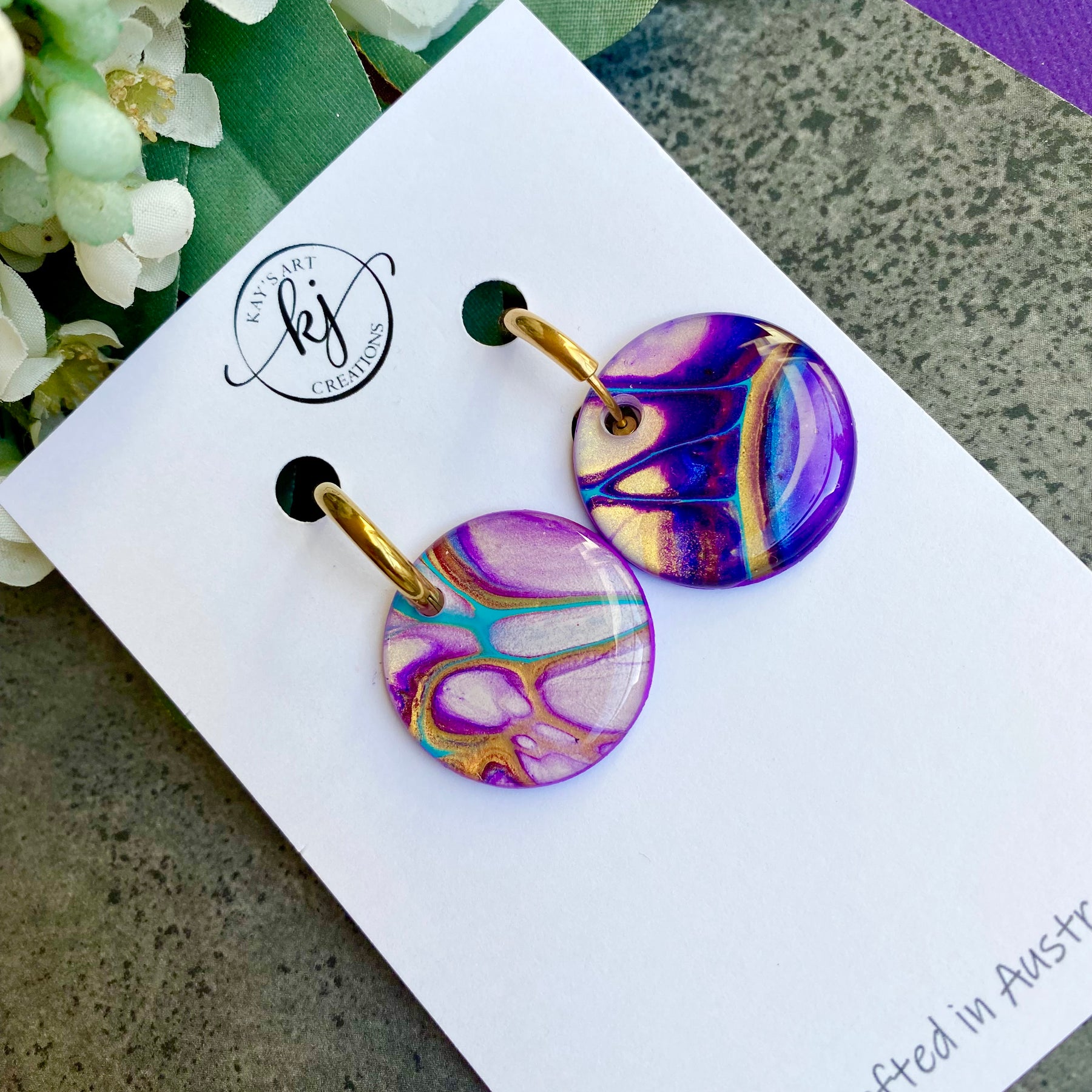 Turquoise Purple Huggie Hoop Earrings