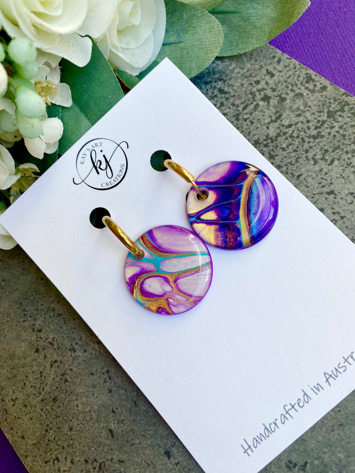 Turquoise Purple Huggie Hoop Earrings