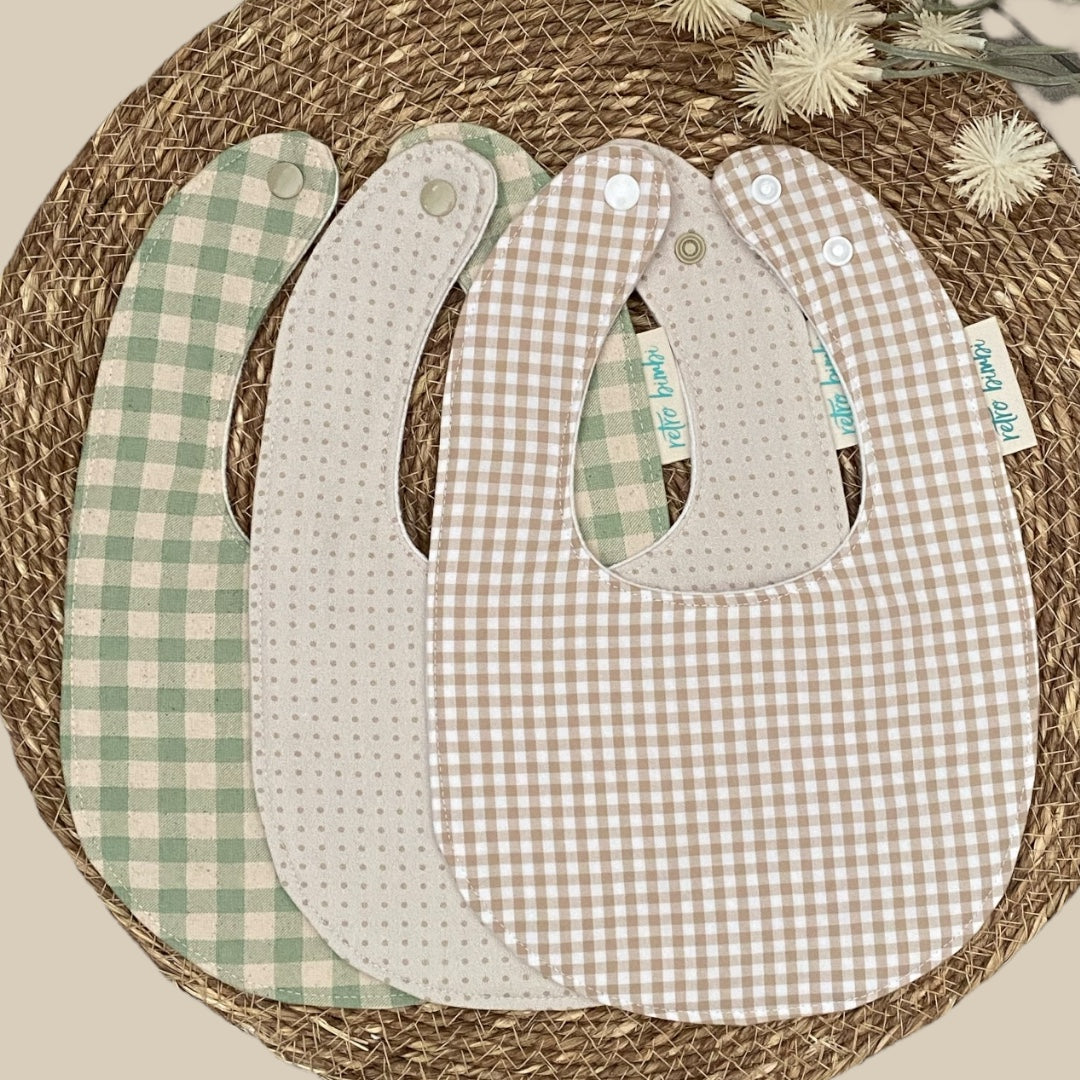 3 Dribble Bib Bundle - Checks - Gingham - Neutral