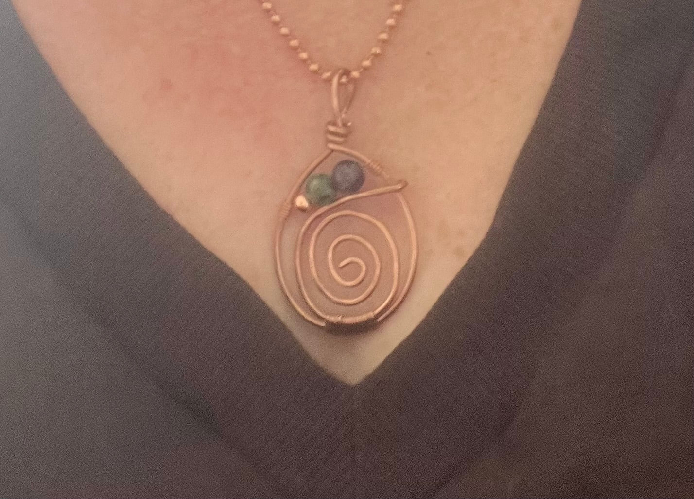 Spiral Copper Gemstone Pendant with Copper bead chain