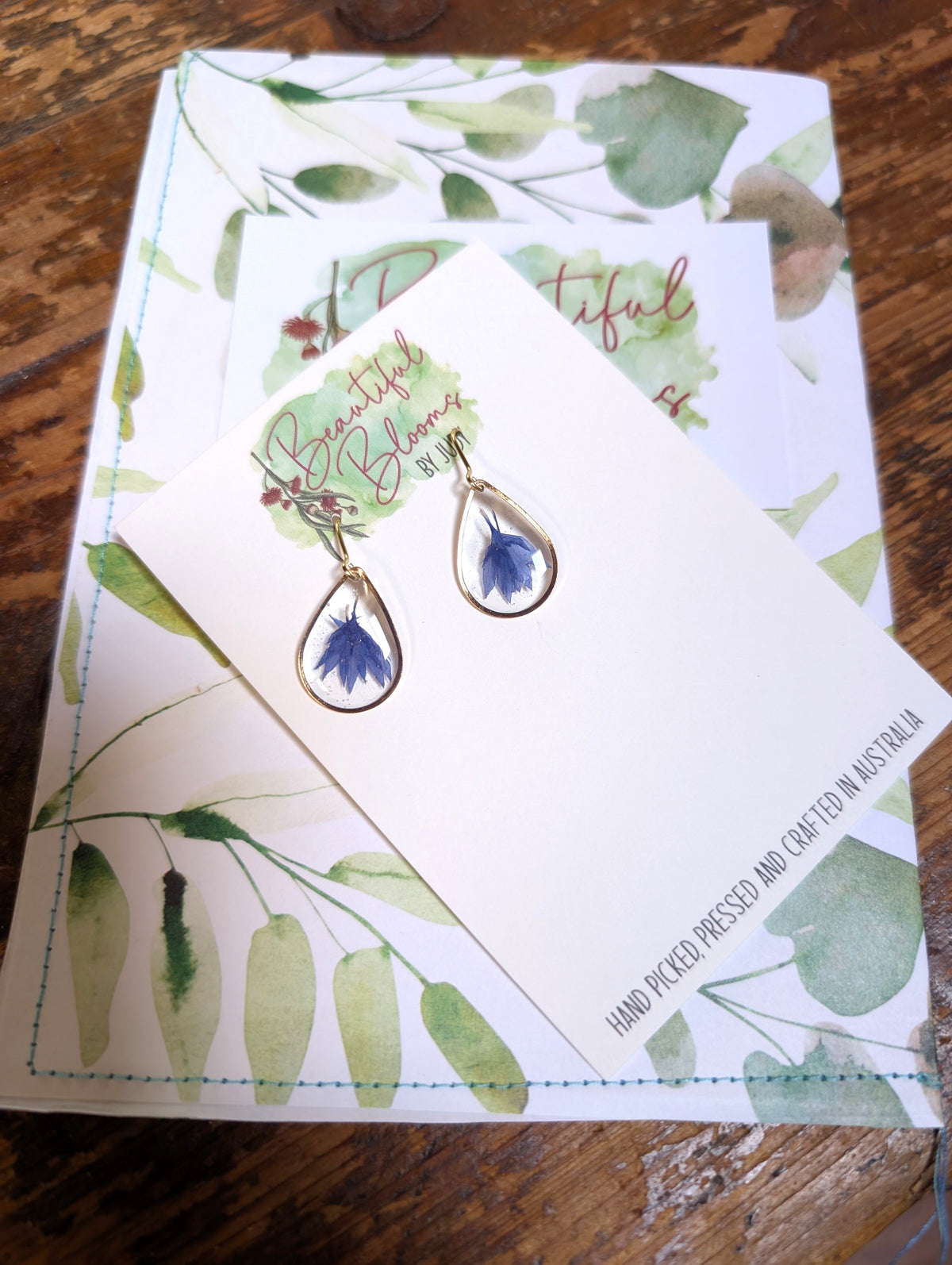 Real Cornflower Petal Resin Teardrop Earrings